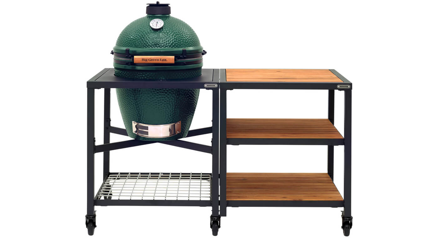 Big Green Egg Large + Egg Frame Large + Expansion Frame Wood Wood Wood goedkoop kopen bij 24BBQ.NL